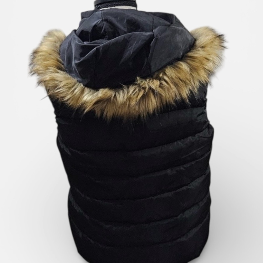 Black Puffer Vest with Faux Fur Trim with Removable Hood size XL - Picture 8 of 13